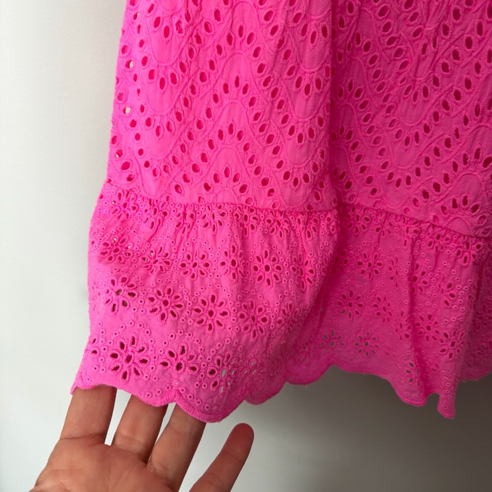 Vineyard Vines Pink Cotton Eyelet Tiered Sleeveless Top Tassels Size Small 1119 - Picture 8 of 8